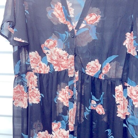 Torrid high Low top. Navy I’m colors BABYDOLL CHIFFON TUNIC - Picture 4 of 8